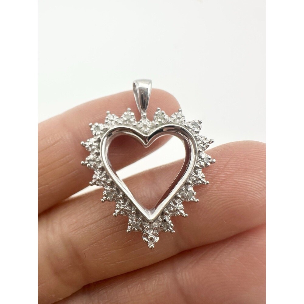 925 sterling silver genuine diamond Open heart pendant